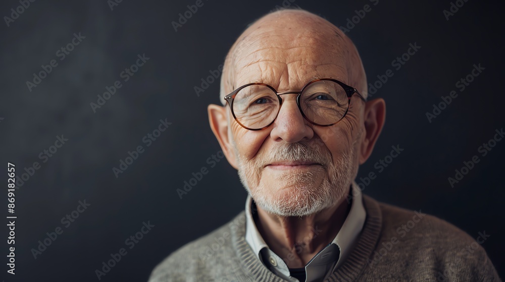 A close-up portrait of a smiling older man with white hair, wearing glasses. A close-up portrait of a smiling older man with white hair, wearing glasses.