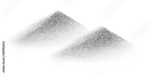 Sand dune mountains landscape. Grain noise stipple pattern background. Abstract hills in black noise dotted lines with grainy effect. Vector illustration isolated on white