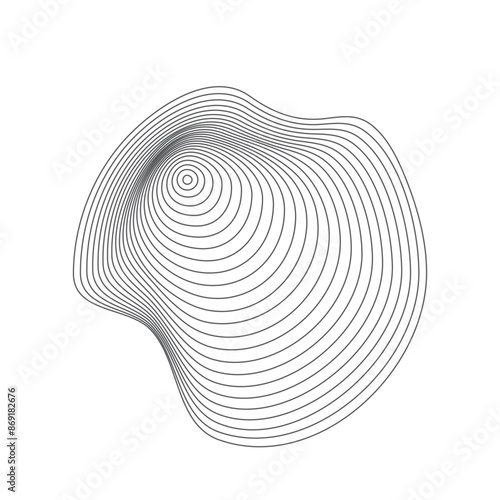 Abstract organic ripple line shape pattern vector. Topography circle. Liquid irregular ring. Fluid geometric shape. Dynamic wavy black form isolated on white background. Graphic flow element