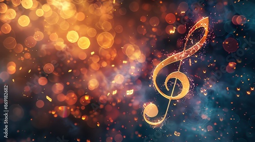 Golden treble clef on a sparkling background, perfect for music and celebration themes.