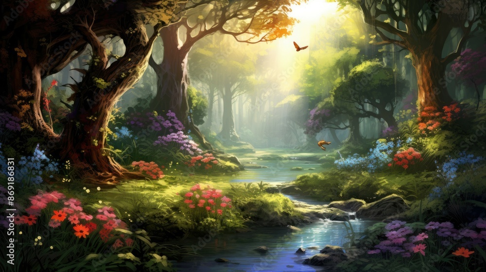 The Enchanted Forest A beautiful, ethereal forest with a sparkling stream running through it. The Enchanted Forest A beautiful, ethereal forest with a sparkling stream running through it.