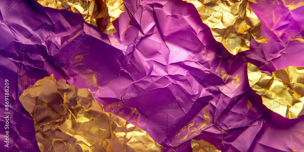 Vibrant Abstract Crumpled Metallic Paper in Gold and Purple Colors Vibrant Abstract Crumpled Metallic Paper in Gold and Purple Colors