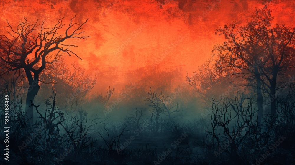 Halloween Background with Scary Satanic Silhouettes Halloween Background with Scary Satanic Silhouettes