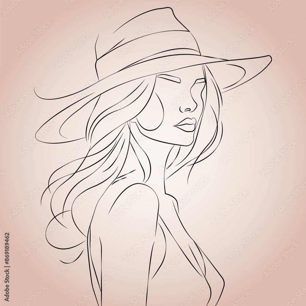 Abstract linear portrait of a beautiful young woman in a stylish hat. Vector illustration.
Abstract linear portrait of a beautiful young woman in a stylish hat. Vector illustration.