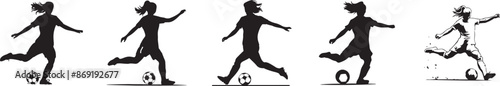 Woman soccer player silhouette icon vector set