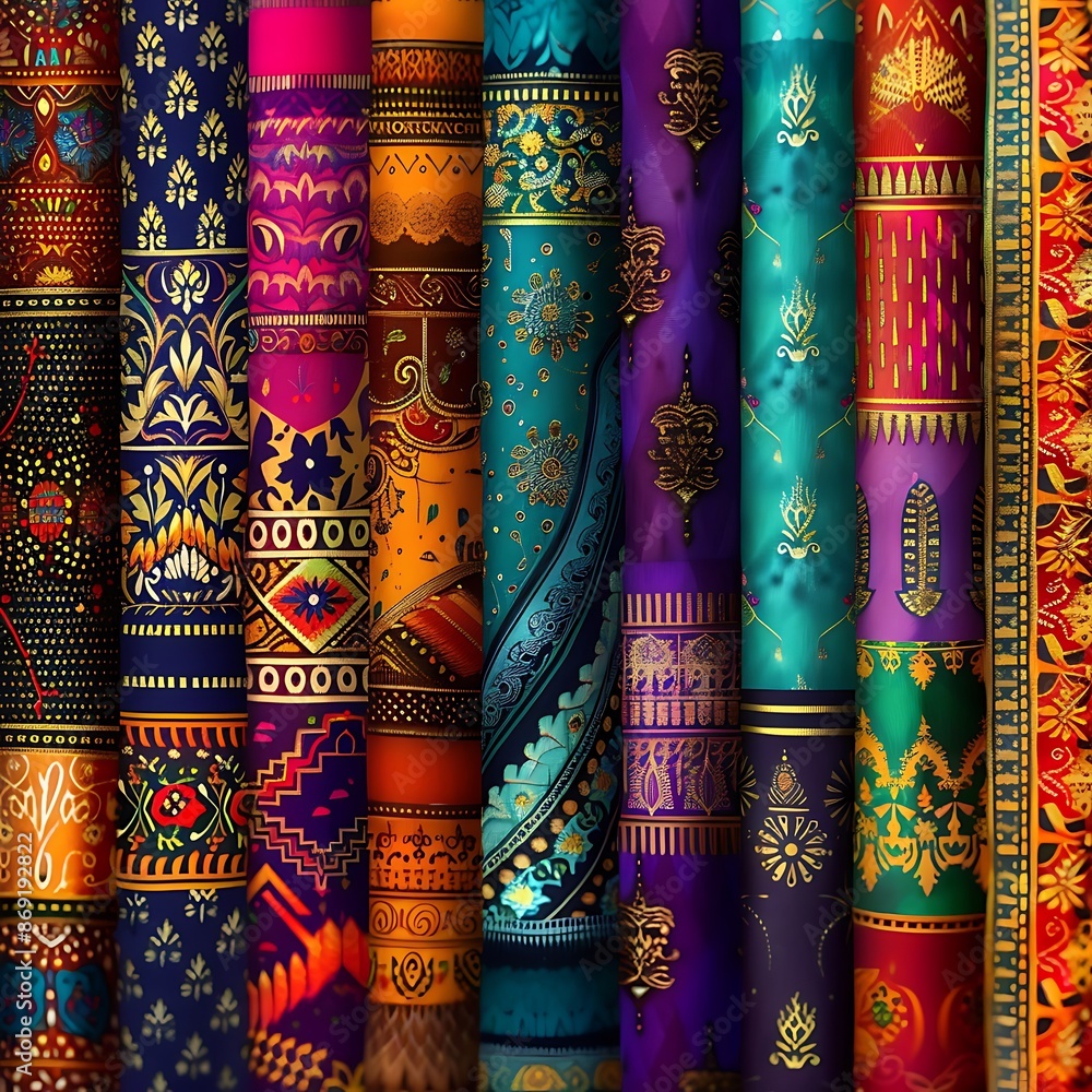 Traditional Indian textile patterns in vibrant hues full ultra hd high resolution Stunning crisp vivid detailed high-contrast colorful well-lit sharp realistic and visually appealing realistic Traditional Indian textile patterns in vibrant hues full ultra hd high resolution Stunning crisp vivid detailed high-contrast colorful well-lit sharp realistic and visually appealing realistic