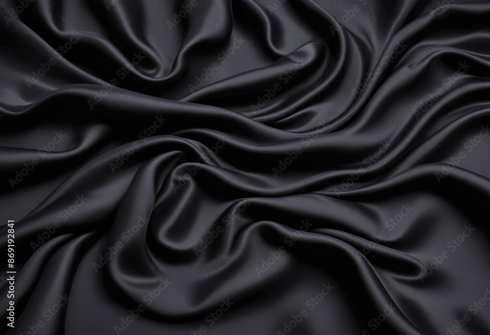Obraz premium Dark black silk fabric background, view from above. Smooth elegant black silk or satin luxury cloth texture can use as abstract background with copy space, close-up