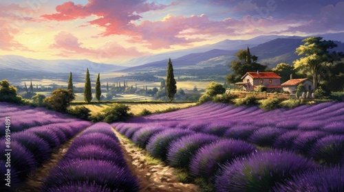 A beautiful landscape of a lavender field in Provence, France. photo