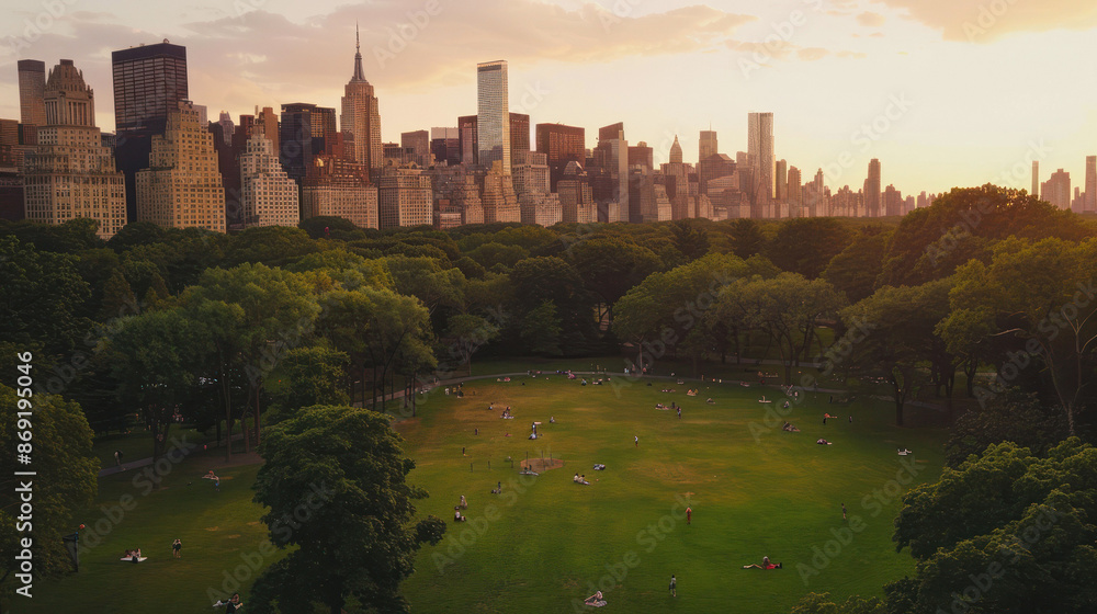 Dusk over Central Park in the city's modern landscape Dusk over Central Park in the city's modern landscape