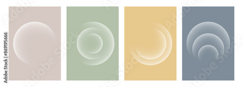 Set of white color gradient round shapes. Futuristic abstract backgrounds with light soft colored spheres for creative graphic design. Vector illustration.