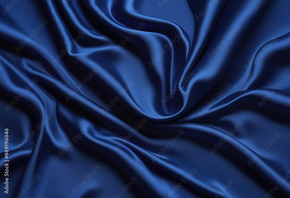 Fototapeta premium Dark blue silk fabric background, view from above. Smooth elegant black silk or satin luxury cloth texture can use as abstract background with copy space, close-up