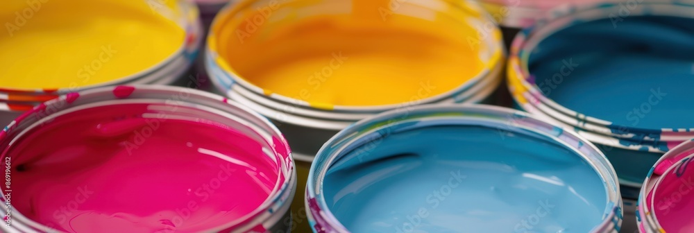 Fototapeta premium Open Paint Cans, Vivid Primary and Secondary Colors