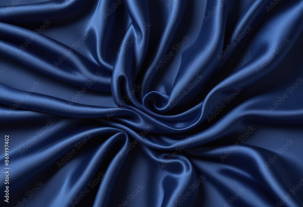 Fototapeta premium Dark blue silk fabric background, view from above. Smooth elegant black silk or satin luxury cloth texture can use as abstract background with copy space, close-up