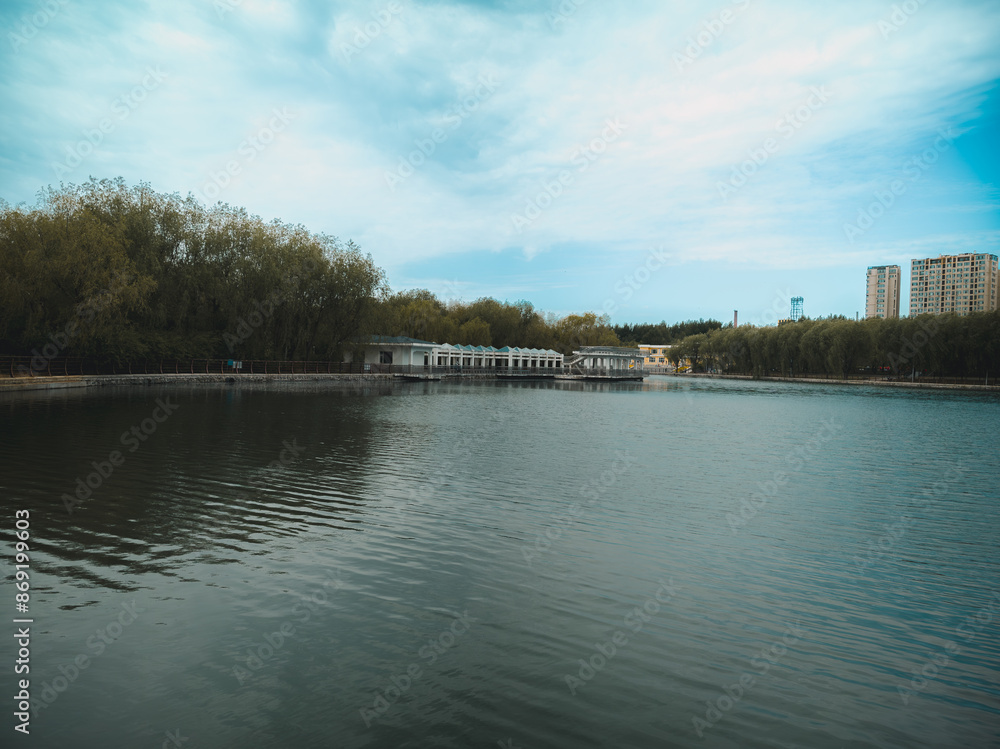Obraz premium Beautiful riverside scenery, Changchun, China