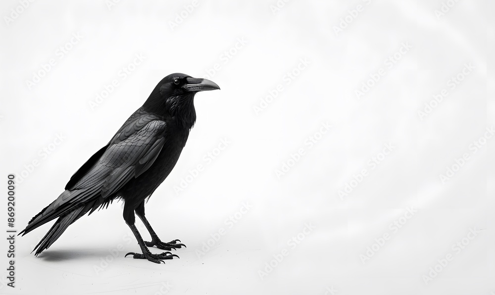 A solitary black crow on a white backdrop, Generative AI A solitary black crow on a white backdrop, Generative AI