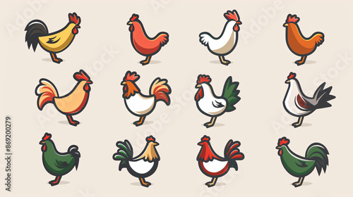 Simple chicken sticker pack of flat design