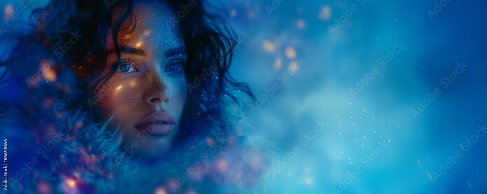 Conceptual art piece of a woman's head,entwined with colorful smoke trails, reality and fantasy. Conceptual art piece of a woman's head,entwined with colorful smoke trails, reality and fantasy.