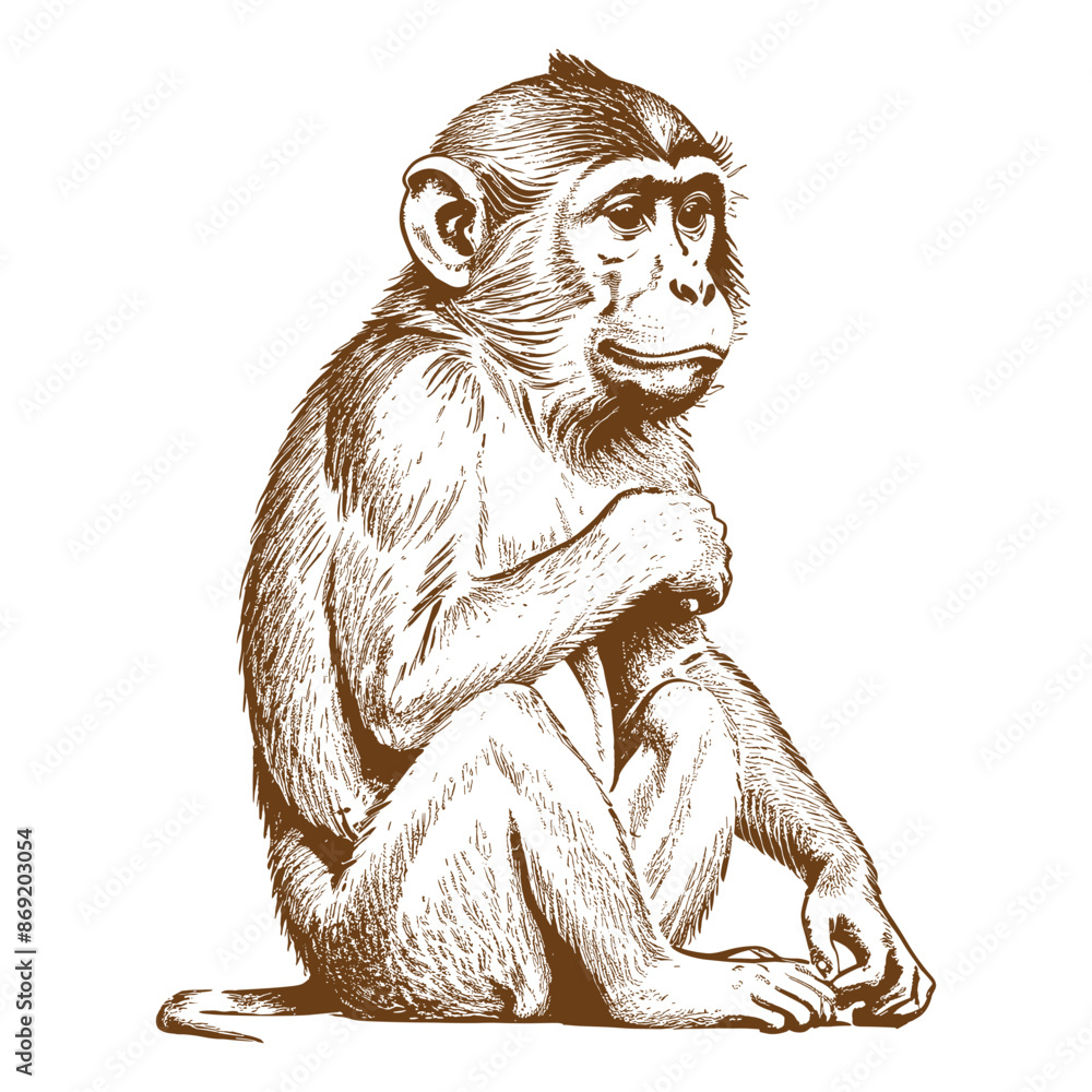 Hand Drawn Monkey Engraved Illustration Hand Drawn Monkey Engraved Illustration