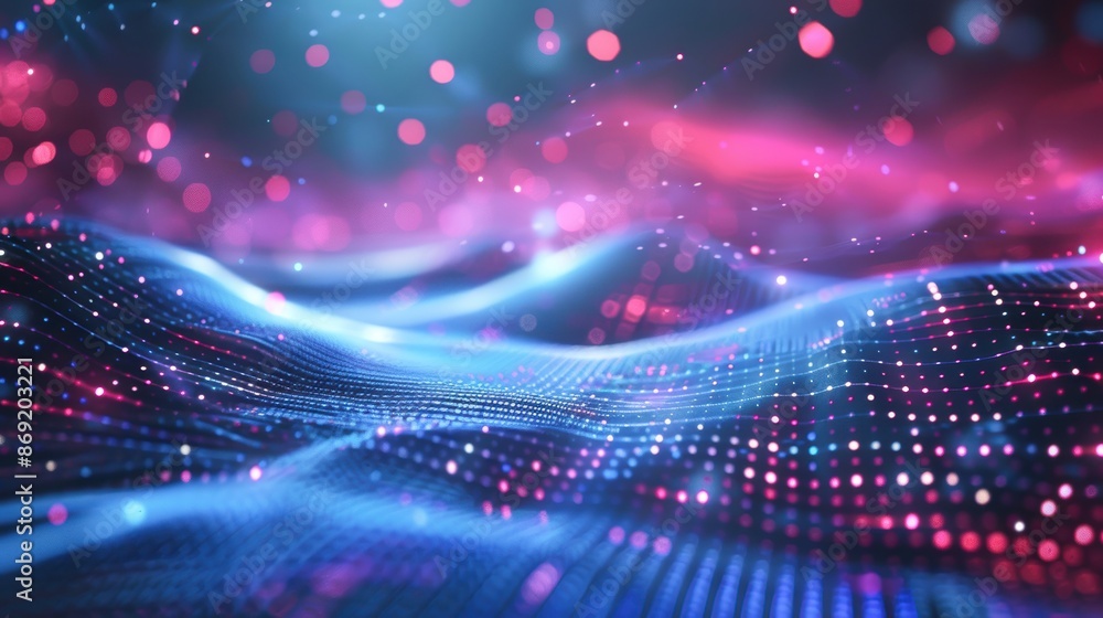 Obraz premium Abstract technology background with holographic effects and grid lines, futuristic look, digital interface