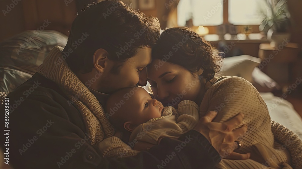 Intimate Family Moment of Tender Affection in Cozy Living Room Setting Intimate Family Moment of Tender Affection in Cozy Living Room Setting