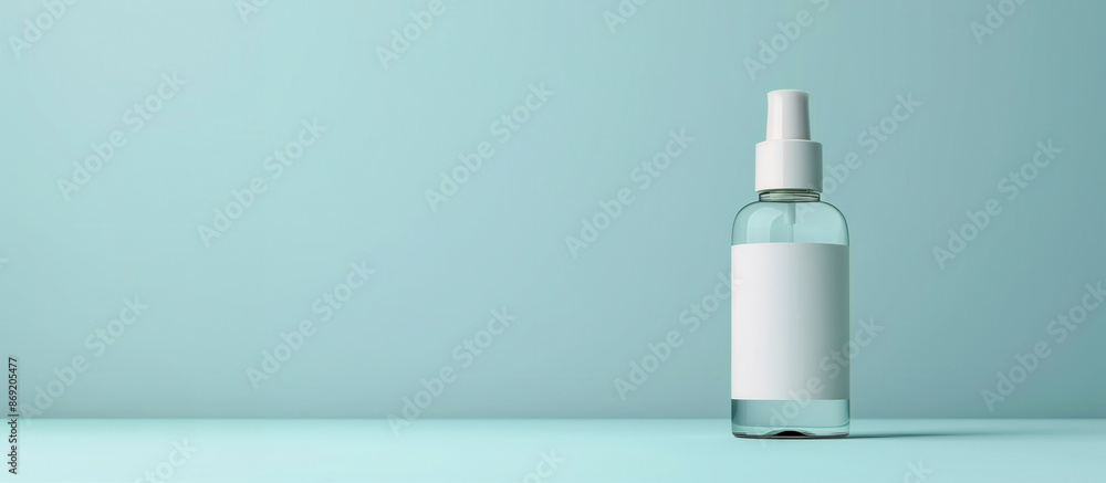 Spray Bottle on blue background Mock-Up, Blank Label Spray Bottle on blue background Mock-Up, Blank Label