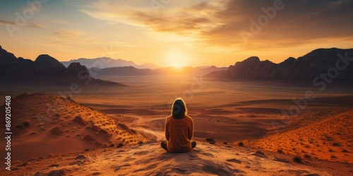 Woman Witnessing a Desert Sunrise