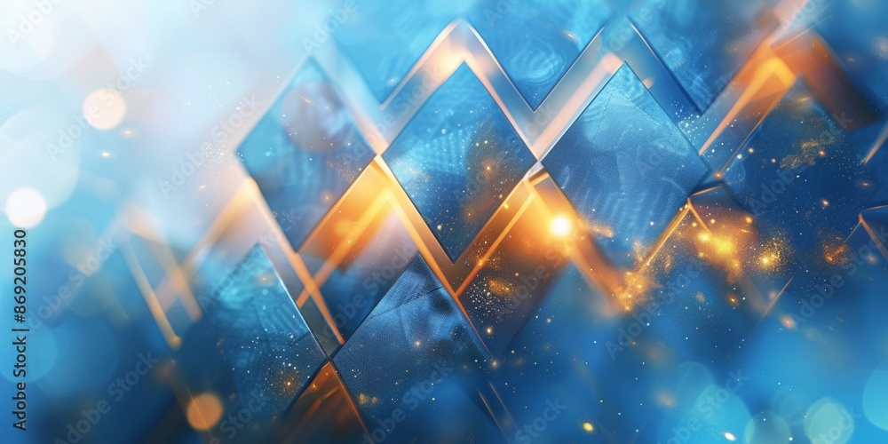 Abstract flowing ribbons in warm colors with sparkles on a cool blue background. Abstract flowing ribbons in warm colors with sparkles on a cool blue background.