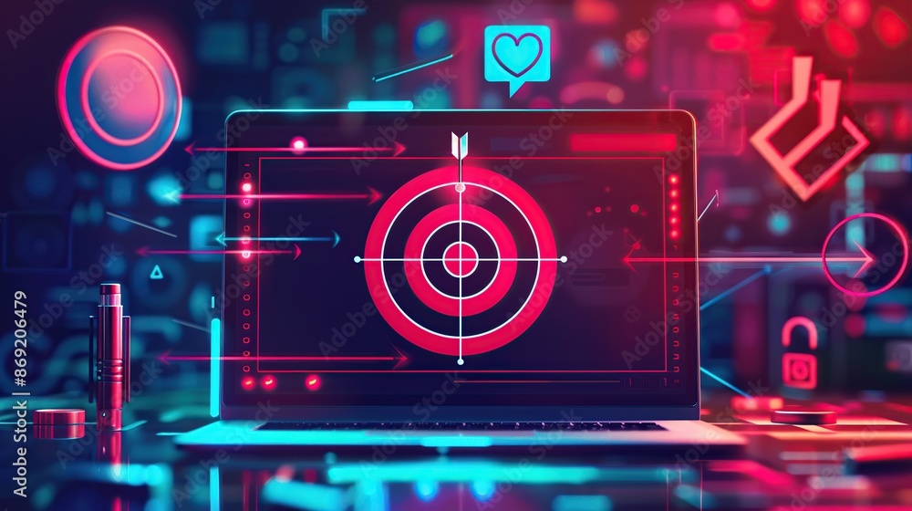 Targeting Screen Laptop screen displaying a target with an arrow pointing at the ...