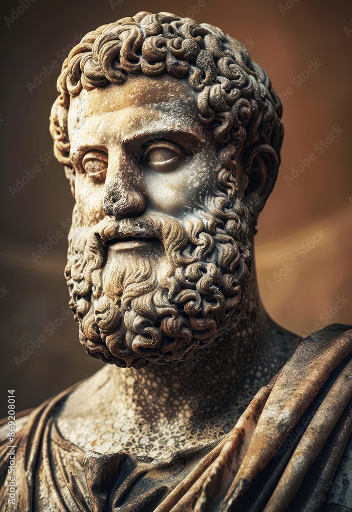 Portrait of a gentle and flawless stoic marble statue. Perfect for wall art and poster Portrait of a gentle and flawless stoic marble statue. Perfect for wall art and poster
