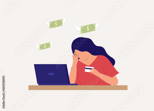 One Anxiety Woman Lost Her Money To A Credit Card Scam. Half Length.