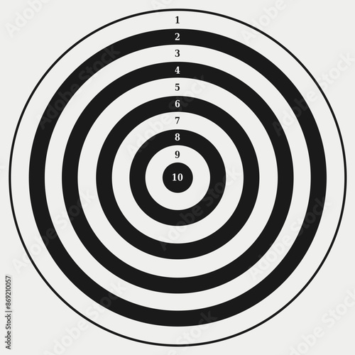 Illustration Icône de Cible en noir et blanc avec des chiffres - Cercles concentriques - Métaphore Objectif But