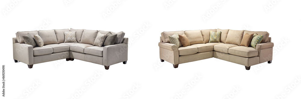 Fototapeta premium Sectional Sofa on White Background. Minimalist Home Decor Image on a Transparent Background.