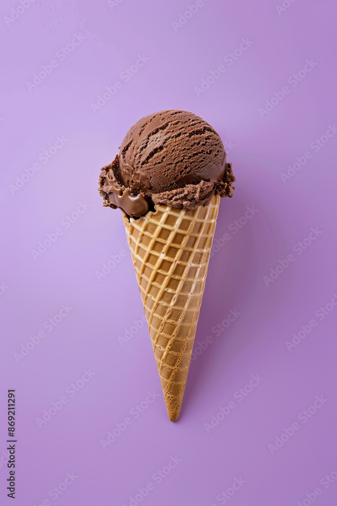 Chocolate ice cream cone on purple background Chocolate ice cream cone on purple background