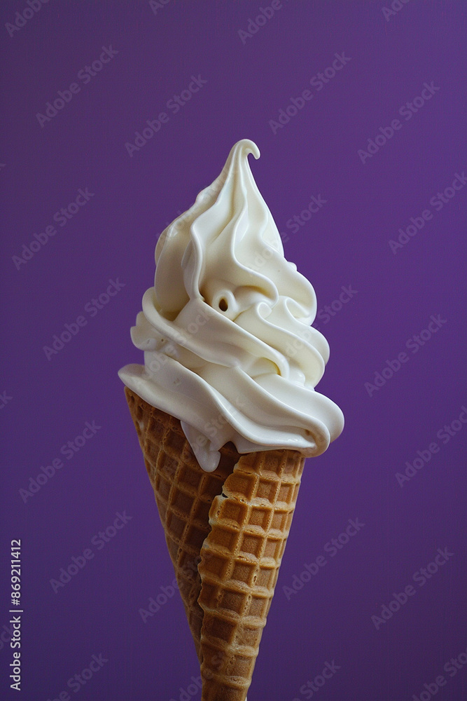 Vanilla ice cream cone on purple background Vanilla ice cream cone on purple background