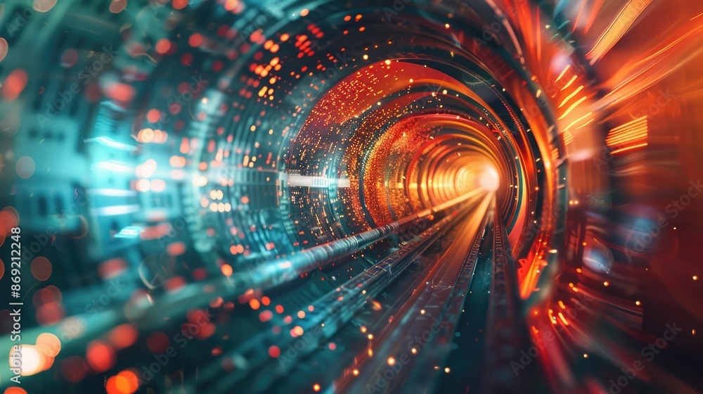 Fototapeta premium Energetic Subatomic Interactions in a Particle Accelerator Digital Painting with Vibrant Colors and Futuristic Minimalism