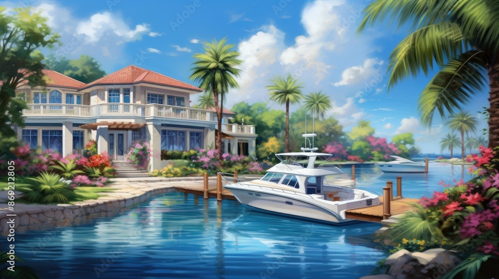 This is a beautiful digital painting of a house and a boat. This is a beautiful digital painting of a house and a boat.