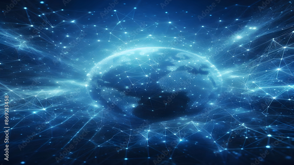 Blue abstract background with network grid and particles Blue abstract background with network grid and particles