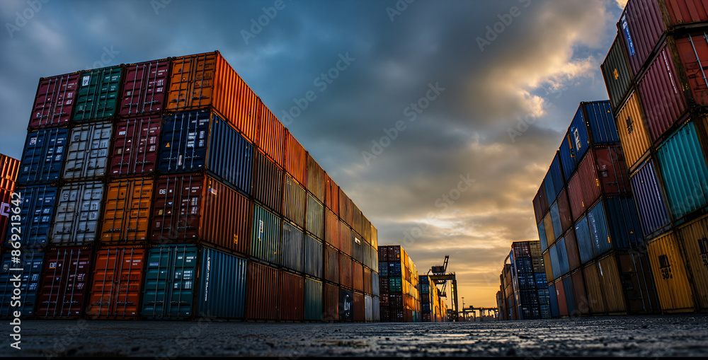 Fototapeta premium cargo containers at sunset