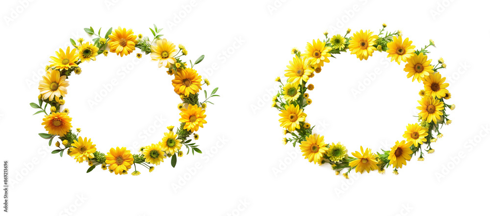 Stunning Yellow Flower Wreath Border on A Transparent Background. Decorative Floral Pattern Stunning Yellow Flower Wreath Border on A Transparent Background. Decorative Floral Pattern