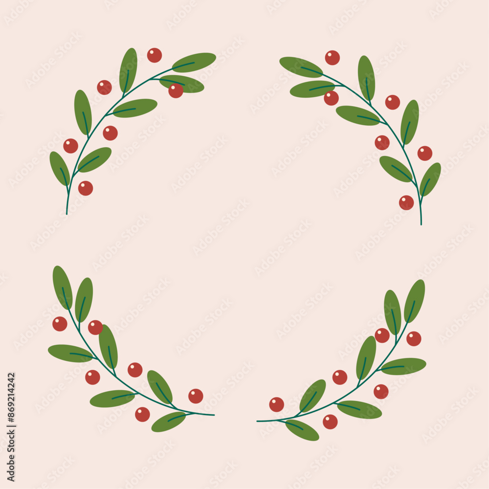 Vector illustration of a wreath of plants. Christmas wreath. Frame of plants. Berries. Vector illustration of a wreath of plants. Christmas wreath. Frame of plants. Berries.