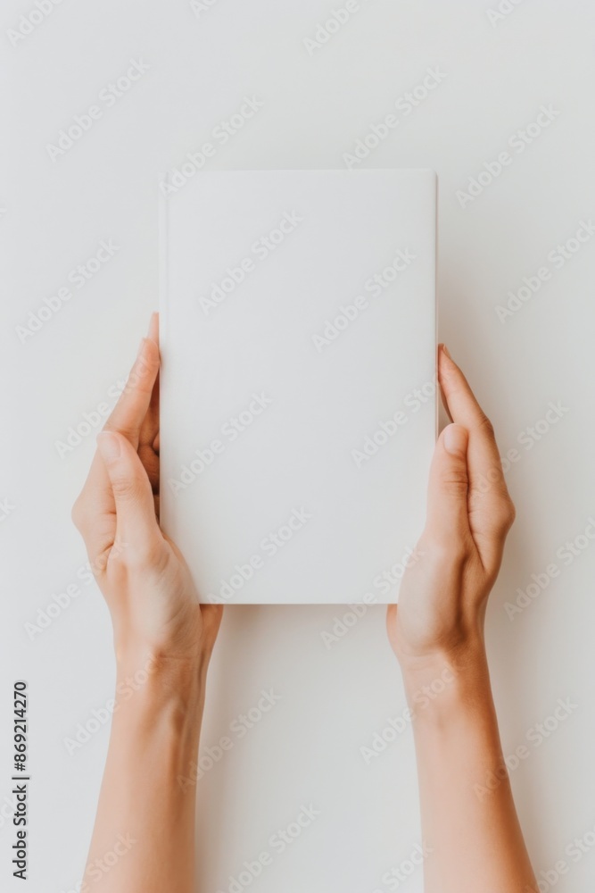 Blank White Book Held by Hands Against a Clean Background Blank White Book Held by Hands Against a Clean Background