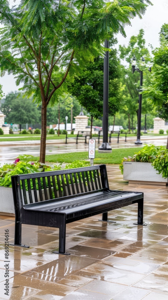 A modern planter bench sits on a city street with a pedestrian walking by. The bench is filled with various greenery and flowers A modern planter bench sits on a city street with a pedestrian walking by. The bench is filled with various greenery and flowers