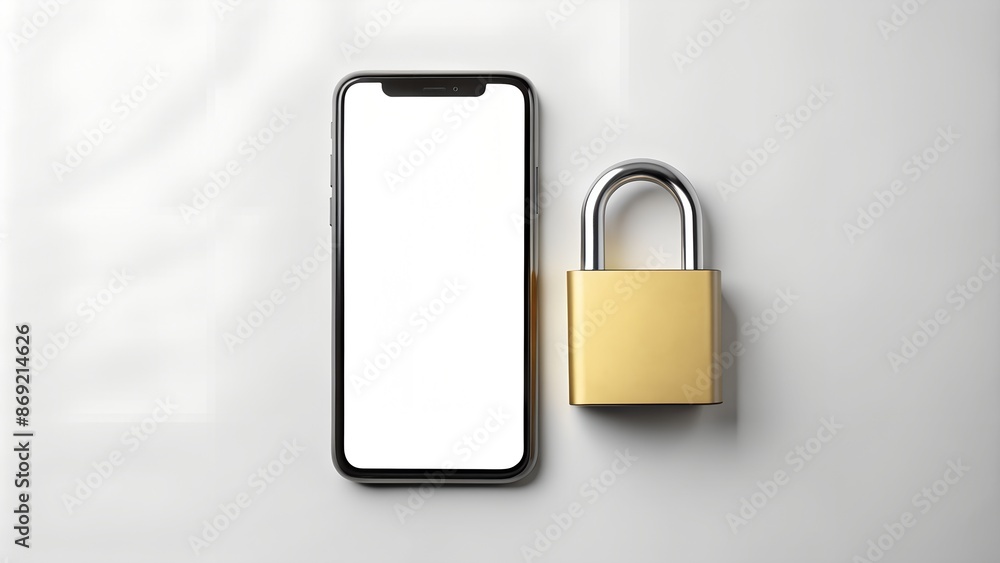 Lock and smartphone blanks mockup on white background