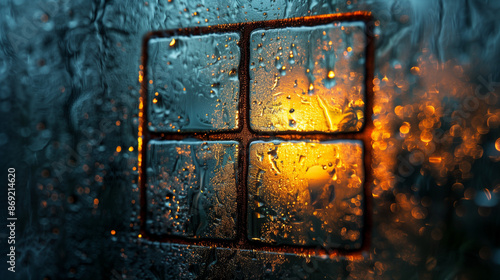 Close-up of old window with sunset light