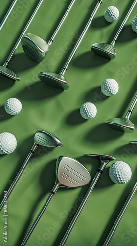 Stick golf and golf ball pattern with green background