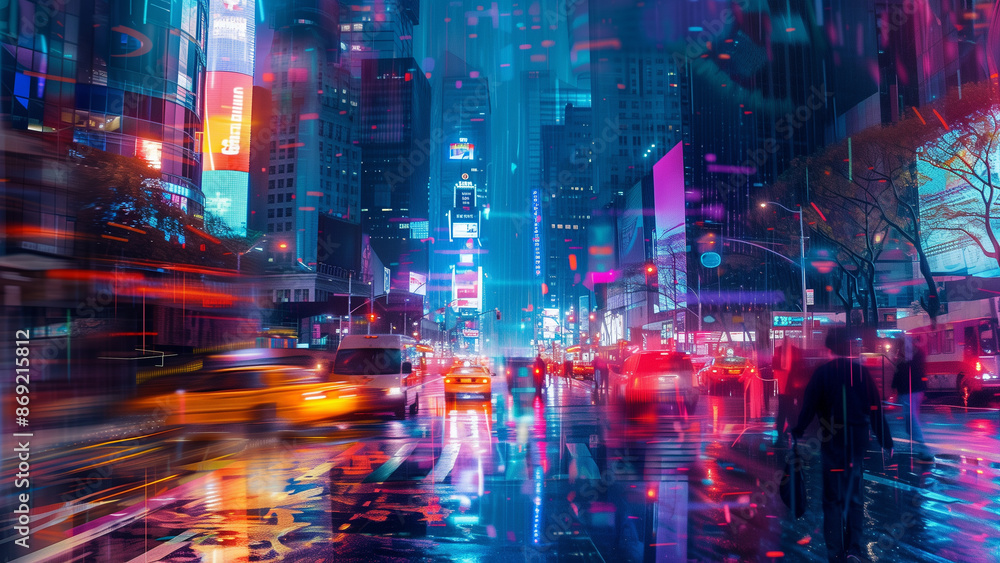 Obraz premium Glowing Metropolis: The Pulse of the Night