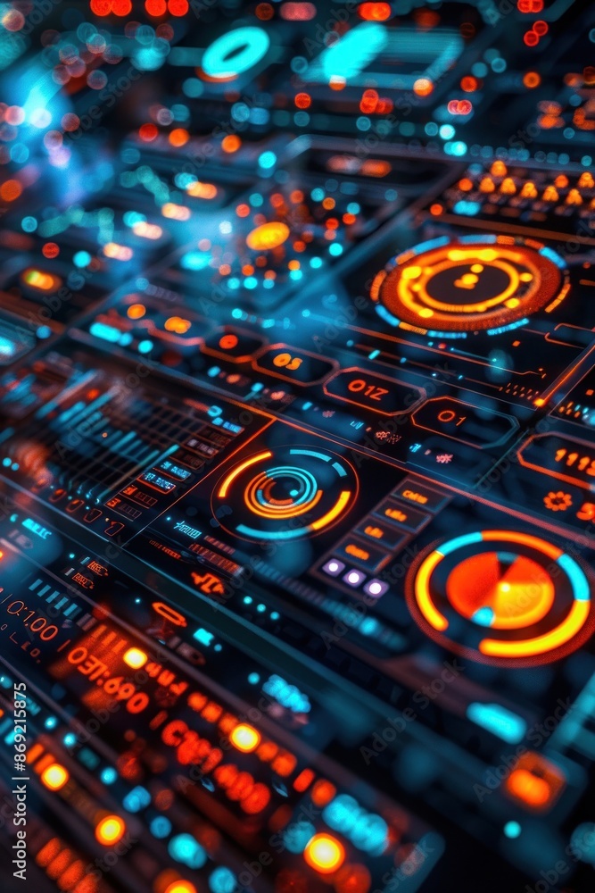 Close-up of futuristic infographic dashboard. Close-up of futuristic infographic dashboard.