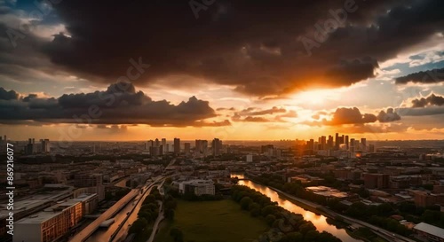 Sunset Skyline Over the City Urban Twilight Over Cityscape