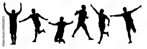 Soccer player do celebration when scorring with style silhouette run, football sport tournament championship element set bundle editable