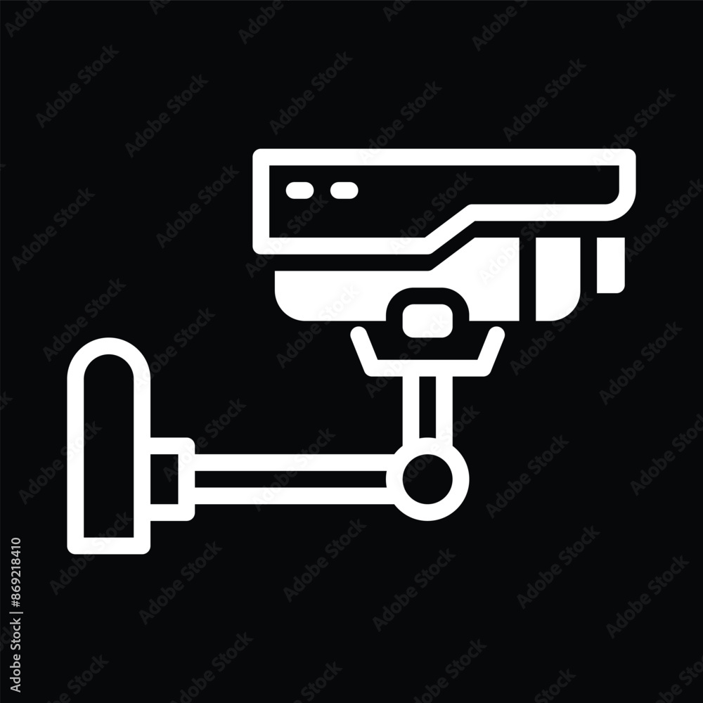 White Security Camera Icon on Black Background White Security Camera Icon on Black Background